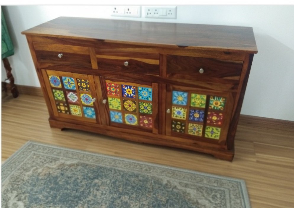 Boho  Wooden Modern Cabinet for Storage( honey finish) photo review