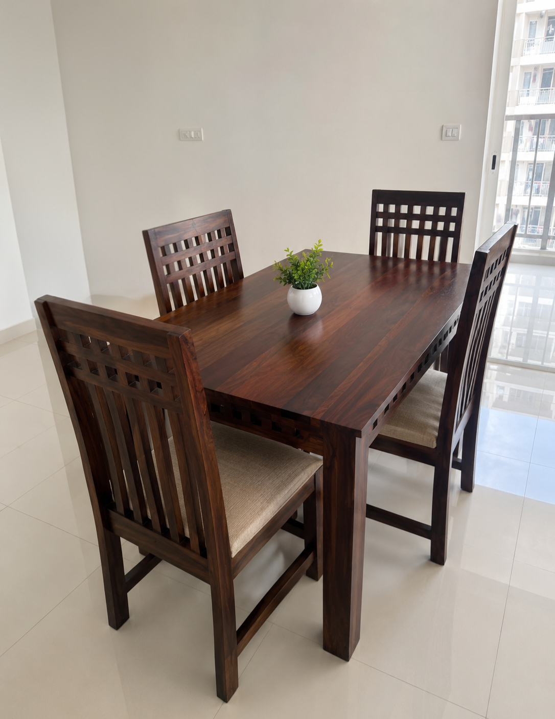 Adolph solid wood 4 seater Dining Table with chair (walnut finish) photo review