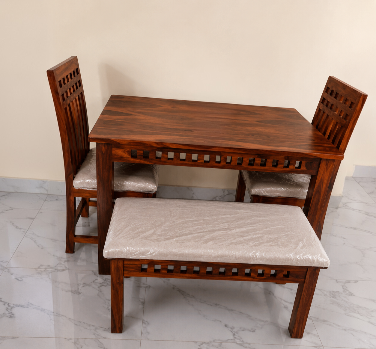 Adolph solid wood 4 seater Dining Table with chair (walnut finish) photo review