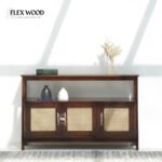 Sheesham Wood Console Table with 3 Doors - Walnut Finish