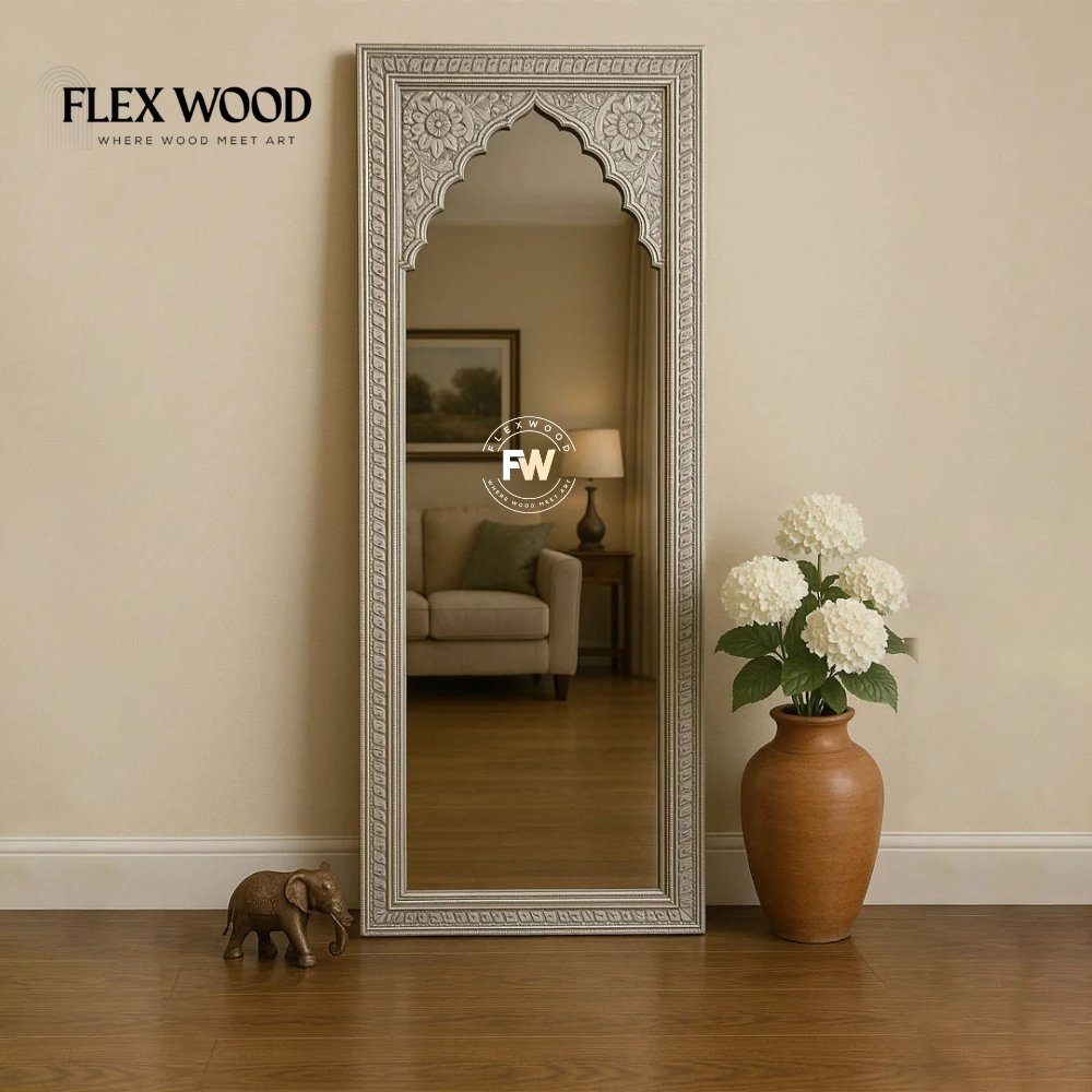 1 Handcarved Mango Wood Arch Mirror - Image 1