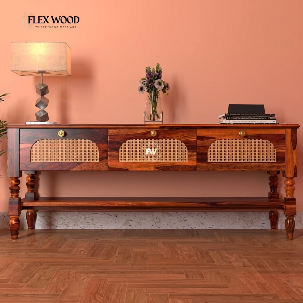 1 Finish Handmade Vintage Wooden TV Stand for Home - Image 1