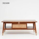 Flexwood Solid mango  Wood Rattan Cane One Drawer Coffee Table(honey finish)