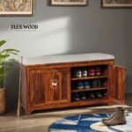 Flexwood Solid Sheesham Wood Shoe Rack Bench(honey finish)