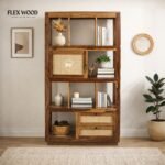Flexwood cane Solid Wood Bookshelf in (teak Finish)