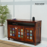3 Door Sheesham Wood Sideboard & Cabinet - Honey Finish - Image 3