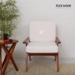 solid Wood Arm Chair with Boucle Fabric Upholstery - Image 3