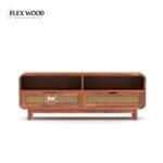 Wood TV Unit With 2 Cane Drawers - Image 2