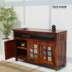 3 Door Sheesham Wood Sideboard & Cabinet - Honey Finish - Image 4