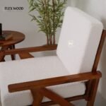 solid Wood Arm Chair with Boucle Fabric Upholstery - Image 4