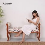 Mango Wood Bench with Cotton Upholstery – Honey Finish Designer Seating