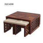 Flexwood Solid Sheesham Wood Coffee Table Set With 4 Stools(honey finish