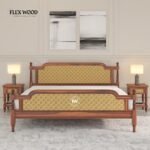 Rattan cane Solid Wood King Size Non Storage Bed In (honeyFinish)