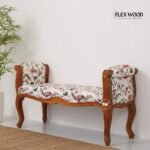 Mango Wood Bench with Cotton Upholstery – Honey Finish Designer Seating - Image 2
