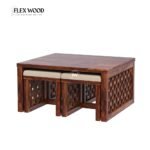Flexwood Solid Sheesham Wood Coffee Table Set With 4 Stools(honey finish - Image 2