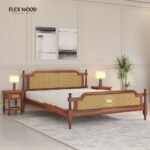 Rattan cane Solid Wood King Size Non Storage Bed In (honeyFinish) - Image 2