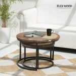 Nesting Coffee Table Set of 2 with Cane Top & Metal Base - Image 2
