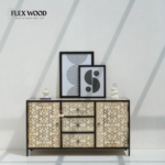 Solid Mango Wood and Iron 3 Drawers & 2 Doors Sideboard