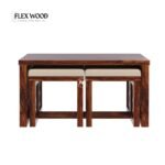 Flexwood Solid Sheesham Wood Coffee Table Set With 4 Stools(honey finish - Image 3