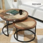 Nesting Coffee Table Set of 2 with Cane Top & Metal Base - Image 3