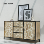 Solid Mango Wood and Iron 3 Drawers & 2 Doors Sideboard - Image 2