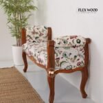 Mango Wood Bench with Cotton Upholstery – Honey Finish Designer Seating - Image 4