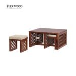 Flexwood Solid Sheesham Wood Coffee Table Set With 4 Stools(honey finish - Image 4