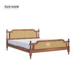 Rattan cane Solid Wood King Size Non Storage Bed In (honeyFinish) - Image 5