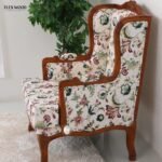 Mango Wood Lounge Chair – Honey Finish Floral Upholstered - Image 2