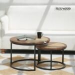 Nesting Coffee Table Set of 2 with Cane Top & Metal Base