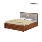 Solid Sheesham Wood Bed with Box Storage and Upholstery Headboard(honey finish) - Image 7