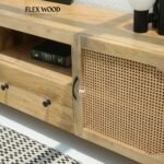 Premium Solid Wood TV Unit with Cane Door Cabinets - Image 3