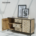 Solid Mango Wood and Iron 3 Drawers & 2 Doors Sideboard - Image 3