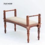 Wooden Bench with Cushioned Seat – Sheesham Wood - Honey Finish - Image 2