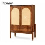 Sheesham Wooden Bar Cabinet with Cane Doors & Wine Storage for Living Room - Image 3