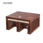Flexwood Solid Sheesham Wood Coffee Table Set With 4 Stools(honey finish - Image 6