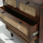 Solid Mango Wood 3 Drawer Chest of Drawers with Cane Front – Walnut Finish - Image 3
