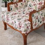 Mango Wood Lounge Chair – Honey Finish Floral Upholstered - Image 3