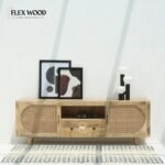 Premium Solid Wood TV Unit with Cane Door Cabinets