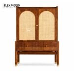 Sheesham Wooden Bar Cabinet with Cane Doors & Wine Storage for Living Room - Image 2