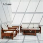 Flexwood 3+1+1 Sheesham Wood Sofa Set with Cushions – Honey Finish