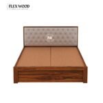 Solid Sheesham Wood Bed with Box Storage and Upholstery Headboard(honey finish) - Image 5