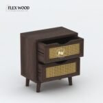 Wood Cane Bedside Table in Walnut - Image 4