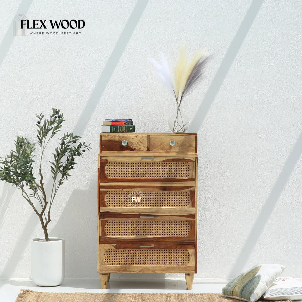 18 Solid Mango Wood 6 Drawer Chest of Drawers – Natural Finish - Image 1