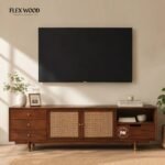 Solid Mango Wood TV Unit with Natural Cane Detailing