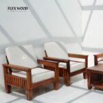Flexwood 3+1+1 Sheesham Wood Sofa Set with Cushions – Honey Finish - Image 4