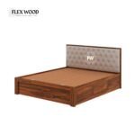 Solid Sheesham Wood Bed with Box Storage and Upholstery Headboard(honey finish) - Image 4
