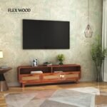Wood TV Unit With 3 Cane Drawers