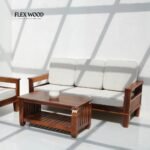Flexwood 3+1+1 Sheesham Wood Sofa Set with Cushions – Honey Finish - Image 3