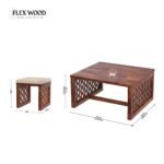 Flexwood Solid Sheesham Wood Coffee Table Set With 4 Stools(honey finish - Image 9
